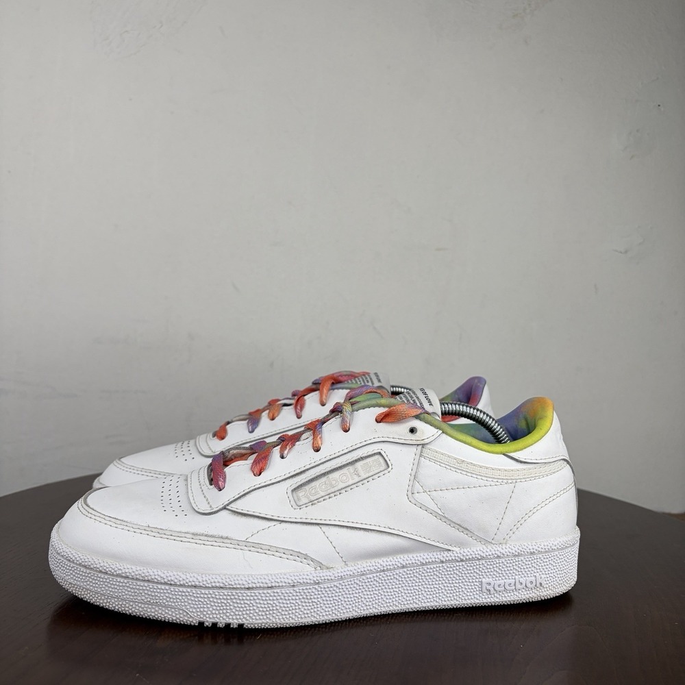 Reebok Club C 85 Pride Shoes Men's 8.5 White Athletic Sneakers Rainbow FX4771